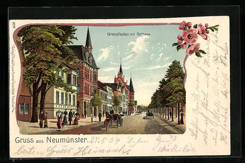 Lithographie Neumünster, Grossflecken mit Rathaus