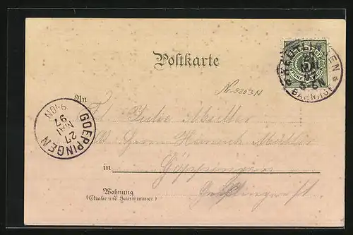 Lithographie Urach, Hohen-Urach, Wasserfall, Inneres der Ruine