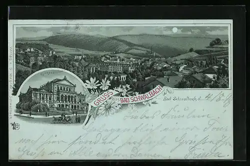 Mondschein-Lithographie Bad Schwalbach, Kurhaus, Ortsansicht