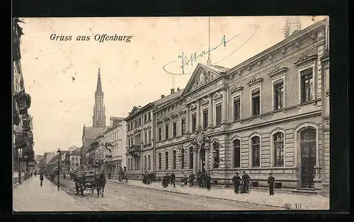 AK Offenburg, Strassenpartie mit Gebäuden