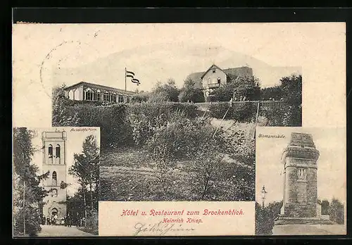 AK Hildesheim, Hotel und Restaurant zum Brockenblick, Bismarcksäule, Aussichtsturm