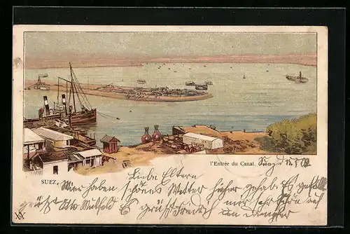 Künstler-AK Suez, L`Entrée du Canal
