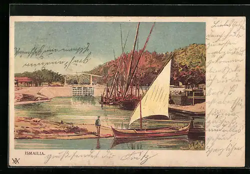 Lithographie Ismailia, Segelboothaven