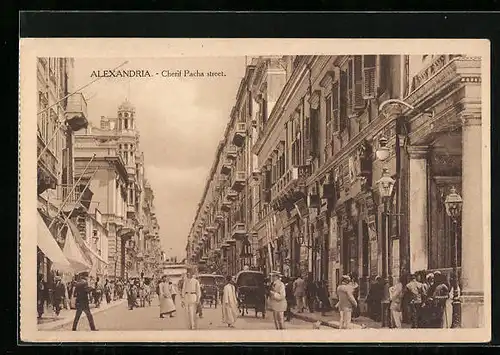 AK Alexandria, Cherif-Pacha Street, Strassenpartie im Zentrum