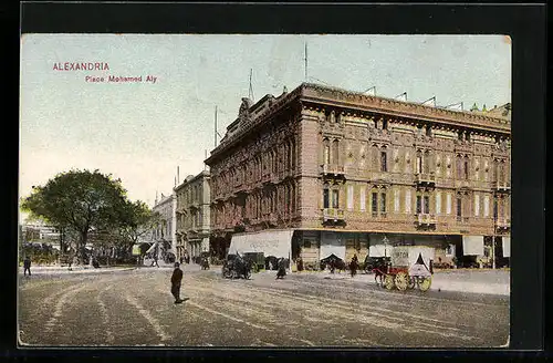 AK Alexandria, Leute und Lipton-Fuhrwerk auf dem Place Mohamed Aly