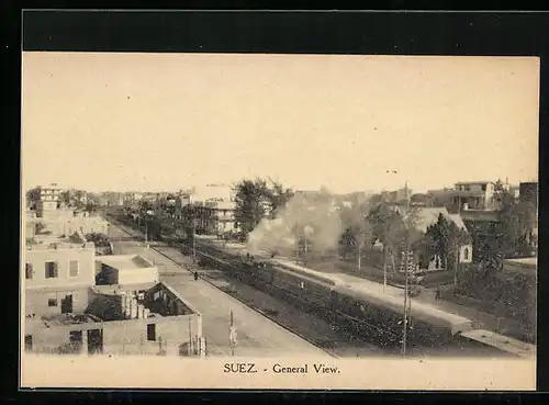 AK Suez, General View, Eisenbahn