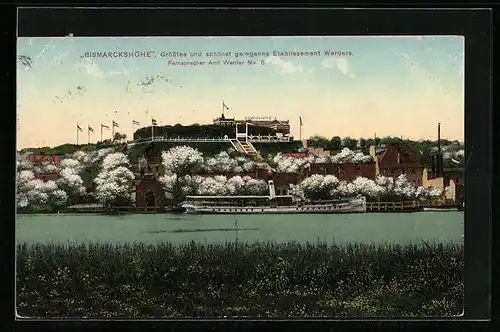 AK Werder, Etablissement Bismarckshöhe mit Dampfer