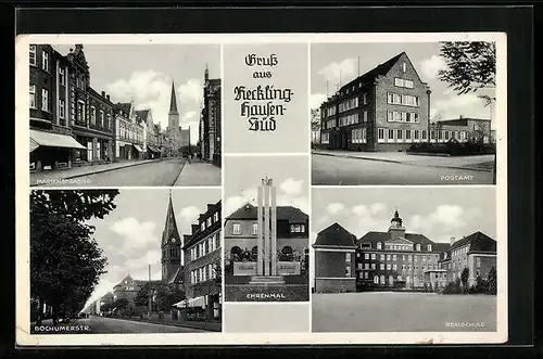 AK Recklinghausen-Süd, Marienstrasse, Postamt, Ehrenmal, Realschule
