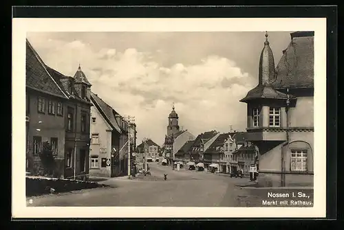 AK Nossen i. Sa., Markt mit Rathaus