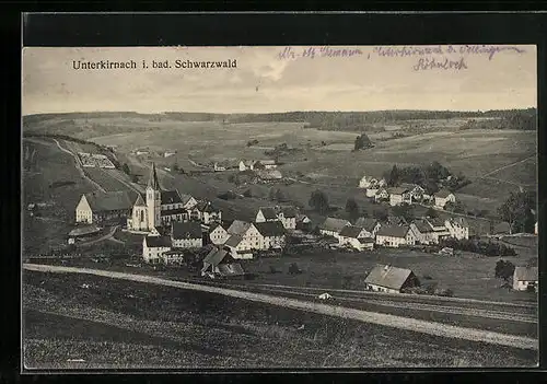 AK Unterkirnach i. bad. Schwarzwald, Ortsansicht aus der Vogelschau