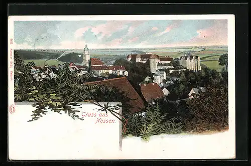 Lithographie Nossen, Ortsansicht mit Umland