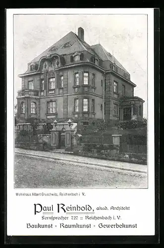 AK Reichenbach i. V., Partie am Wohnhaus Albert Gruschwitz