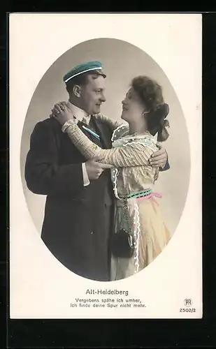 AK Vergebens spähe ich umher..., Student mit Geliebter, Alt-Heidelberg