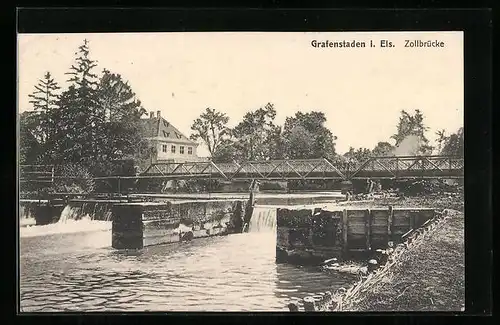 AK Grafenstaden i. Els., Zollbrücke mit Wehr und Haus
