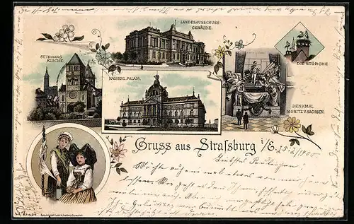 Lithographie Strassburg, Landesausschuss-Gebäude, Kaiserliches Palais