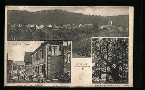 AK Eckartsweiler, Ortspanorama, Gasthaus zur goldenen Kette