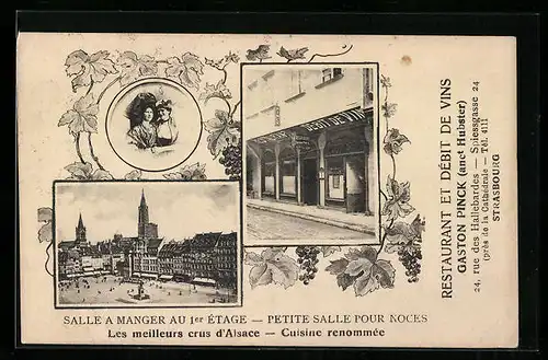 AK Strasbourg, Marktplatz, Restaurant et Debit de Vins Gaston Pinck, Spiessgasse 24
