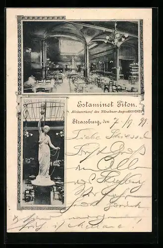 AK Strassburg, Gasthaus Estaminet Piton, Innenansichten