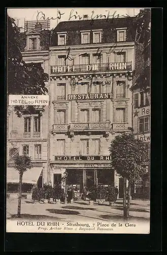 AK Strasbourg, Hotel du Rhin, 7 Place de la Gare, Prop. Arthur Blum & Raymond Baumann