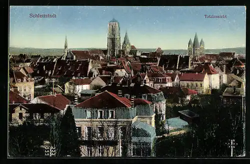 AK Schlettstadt, Totalansicht der Ortschaft