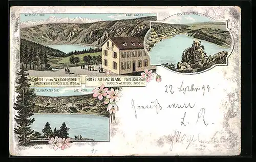 Lithographie Urbeis, Hotel zum Weissen See, Schwarzer See, Château Hans