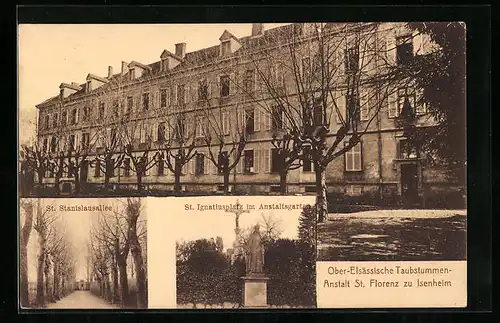 AK Isenheim, Ober-Elsässische Taubstummen-Anstalt St. Florenz, St. Stanislausallee, St. Ignatiusplatz