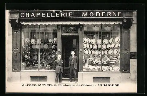 AK Mulhouse, Chapellerie Moderne Alfred Meyer, Faubourg de Colmar 9