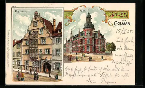 Lithographie Colmar, Post, Kopfhaus