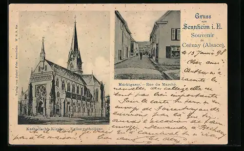 AK Sennheim i. E., Marktgasse, Katholische Kirche