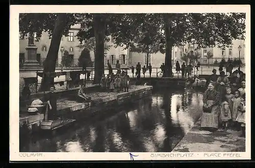AK Colmar, Simbachplatz mit Bewohnern