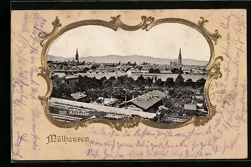 Präge-AK Mülhausen, Totalansicht aus der Vogelschau