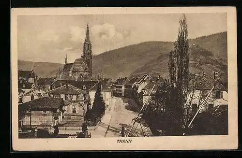 AK Thann, Ortspartie mit Kirche