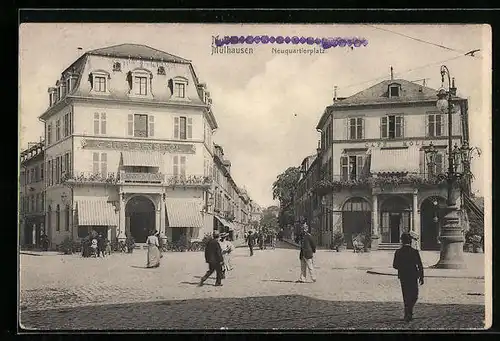 AK Mülhausen, Neuquartierplatz mit Cafe Bristol