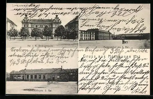 AK Mülhausen, Kasernenhof des 3. Bal., Wirtschaftsgeb. 3. Bat.
