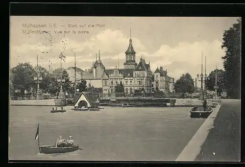 AK Mülhausen, Blick auf die Post, Boote