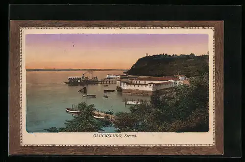 AK Glücksburg, Strand mit Dampfer