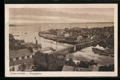 AK Eckernförde /Ostsee, Panorama mit Brücke aus der Vogelschau