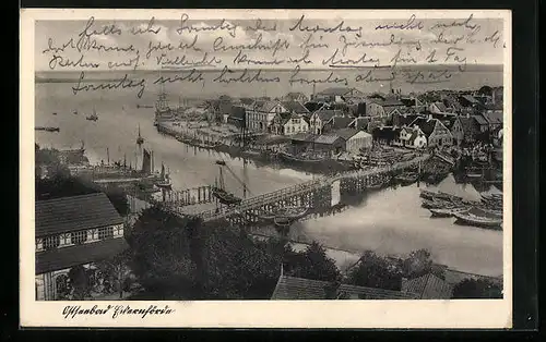 AK Eckernförde /Ostsee, Teilansicht mit Brücke aus der Vogelschau