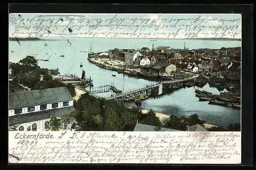 AK Eckernförde /Ostsee, Teilansicht mit Brücke und Seeblick