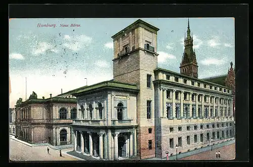 AK Hamburg, Neue Börse mit Strasse aus der Vogelschau