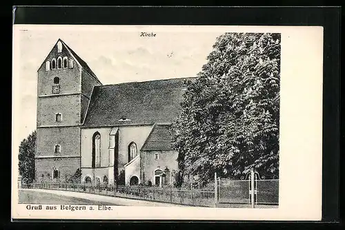 AK Belgern a. Elbe, Strasse an der Kirche