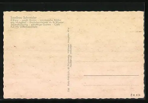 AK Bergtheim bei Würzburg, Gasthaus und Metzgerei Saalbau Schneider, Innenansichten