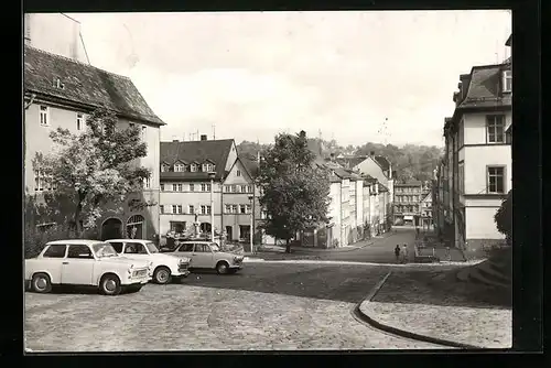 AK Pössneck /Thür., Marktplatz und Schuhgasse