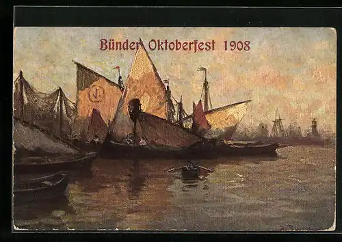 Künstler-AK Bünde i. W., Hafen, Bünder Oktoberfest 1908