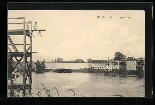 AK Bünde i. W., Sprungturm in der Badeanstalt