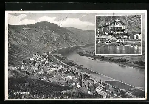 Mondschein-AK Uerzig a. d. Mosel, Flusspartie mit Hotel zum Ürziger Würzgarten