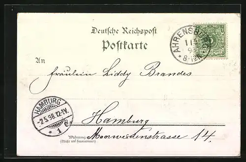 Lithographie Hamburg, Freihafen, Jungfernbrücke, Lagerhäuser