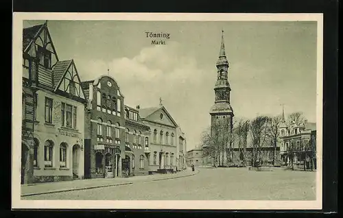 AK Tönning, Markt mit Hotel und Kirche