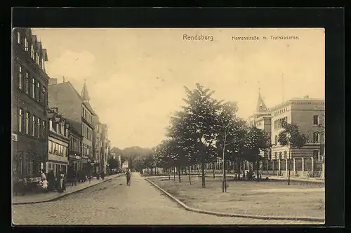 AK Rendsburg, Ansicht Herrenstrasse m. Trainkaserne