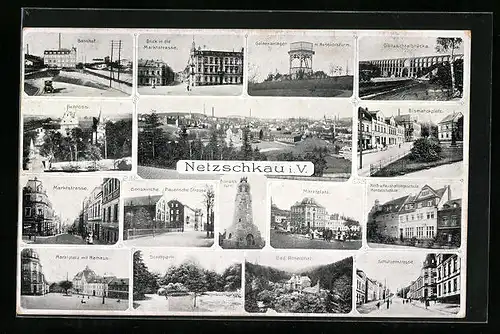 AK Netzschkau i. V., Bahnhof, Marktstrasse, Bad Rosenthal